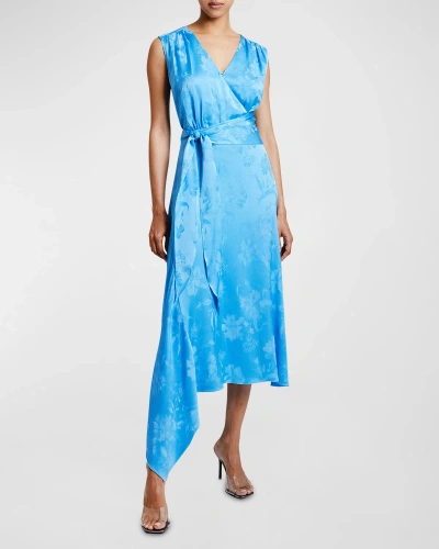 Santorelli Velia Faux-wrap Floral Jacquard Midi Dress In Cornflower