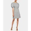 Santorelli Violet A-line Shift Dress With Puff Sleeves In Luxury Tweed With Lurex In Ocean Mist