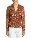 Santorelli Winnie Long Sleeve Buttoned Blouse In Floral Crinkle Georgette In Multi