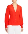 Santorelli Winnie Long Sleeve Buttoned Blouse In Silk Crepe De Chine In Red