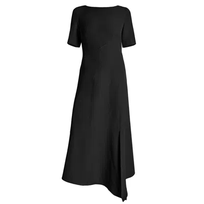 Santorelli Inez Short Sleeve Midi A Line Dress In Soft Stretch Crepe In Black