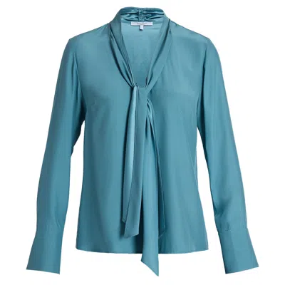 Santorelli Women's Blue Amanda Silk Long Sleeve Tie Neck Blouse