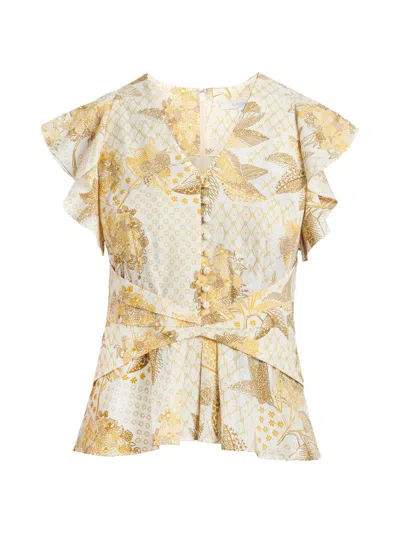 Santorelli Women's Floral Cotton Short-sleeve Blouse In Yellow