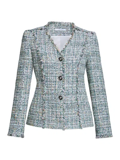 Santorelli Women's Fringe-trim Tailored Tweed Jacket In Moss