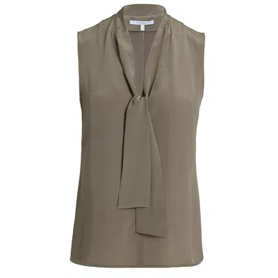 SANTORELLI WOMEN'S GREY TECA SILK SLEEVELESS TIE NECK BLOUSE