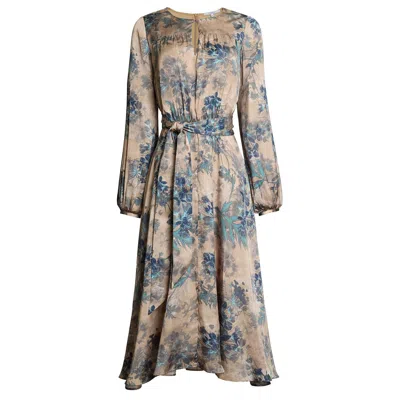 Santorelli Women's Neutrals Aubree Long Sleeve Midi Dress In Floral Print