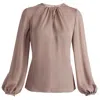 Santorelli Elena Silk Charmeuse Long Sleeve Twist Neckline Blouse In Pink