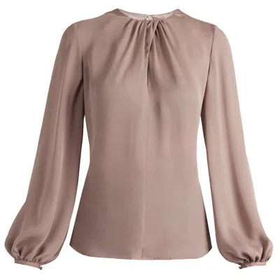 SANTORELLI WOMEN'S NEUTRALS ELENA LONG SLEEVE TWIST NECKLINE BLOUSE IN SILK CHARMEUSE