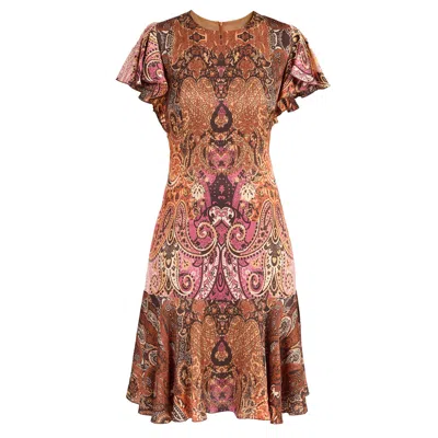 SANTORELLI WOMEN'S NEUTRALS GRAZIA FLUTTER SLEEVE SHEATH DRESS IN PRINTED CHARMEUSE