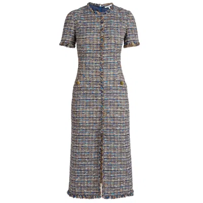 Santorelli Nisha Short Sleeve Midi Sheath Tweed Dress In Multi