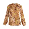 Santorelli Skyla Long Sleeve Ruffle Blouse In Floral Crepe In Multi