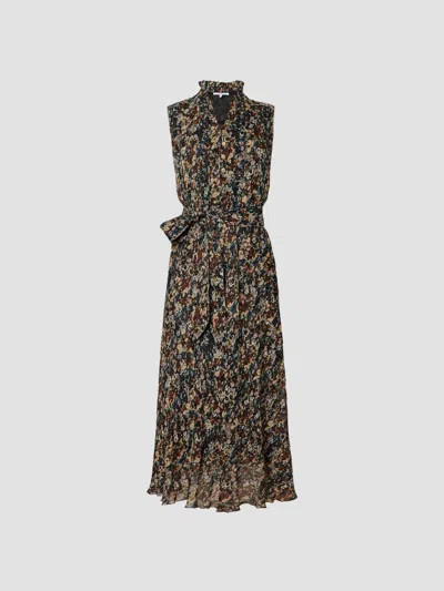 Santorelli Nirva Sleeveless Dress In Crepe Crinkle Georgette In Black