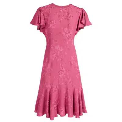 SANTORELLI WOMEN'S PINK GRAZIA FLUTTER SLEEVE SHEATH DRESS IN FLORAL JACQUARD