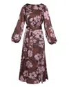 Santorelli Women's Pink / Purple Parker Fit & Flare Midi Dress With Lantern Sleeves In Floral Twill Crepe In Multi