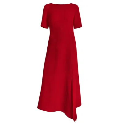 Santorelli Women's Red Inez Short Sleeve Midi A Line Dress In Soft Stretch Crepe