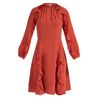Santorelli Women's Red Jayda Silk Long Sleeve Ruffle Dress In Brown