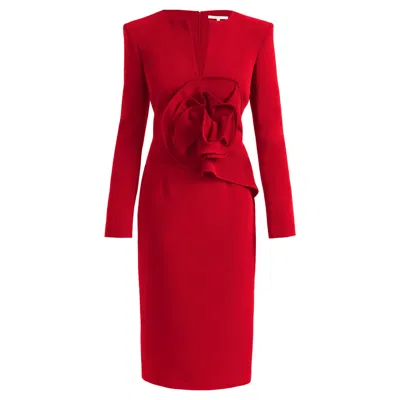 Santorelli Women's Red Maya Long Sleeve Midi Dress With Dramatic Floral Applique