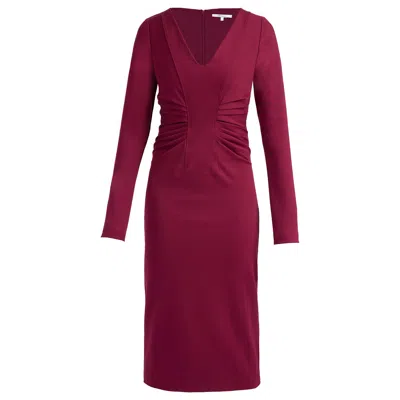 Santorelli Women's Red Willa Long Sleeve Midi Dress With Tuck Detail