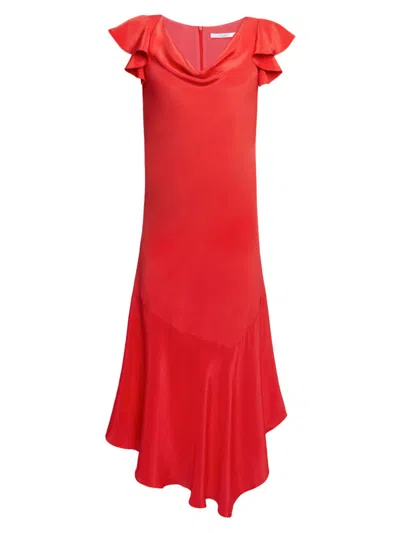 Santorelli Women's Silk Crepe De Chine Asymmetric Cowlneck Dress In Vermilion
