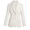 Santorelli Mimi Soft Stretch Crepe Double Button Open Flap Jacket In White