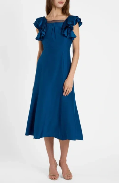 Santorelli Yeda Fit And Flare Midi Dress In Blue