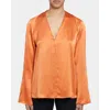 Santorelli Zuri Long Sleeve V-neck Blouse In Orange Glow
