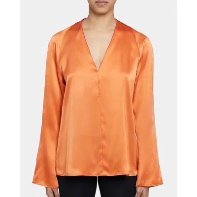 Santorelli Zuri Long Sleeve V-neck Blouse In Orange Glow
