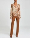 Santorelli Zuri V-neck Blouse With Flared Long Sleeves In Ochre Multi