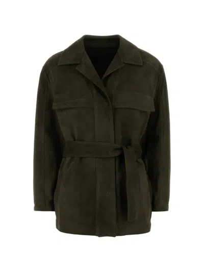 Santoro Belted Suede Jacket In Green