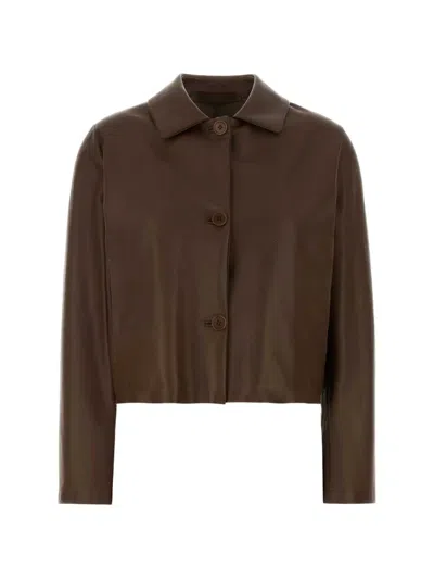 Santoro Buttoned Leather Jacket In Brown
