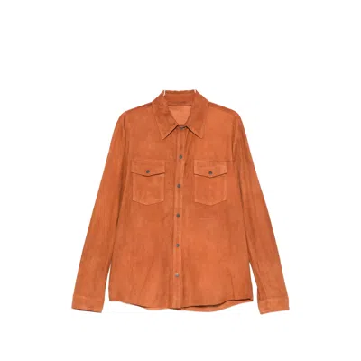 Santoro Buttoned Suede Shirt Jacket In Brown