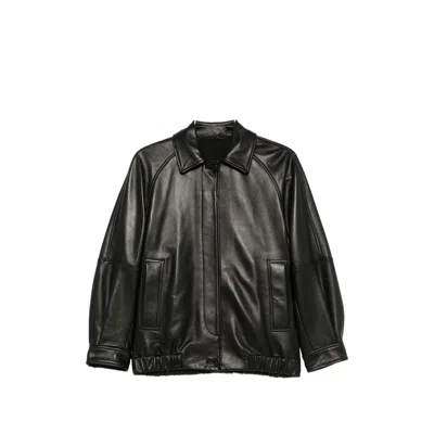 Santoro Button-up Leather Jacket In Black