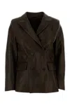 Santoro Dark Brown Leather Blazer In Brown