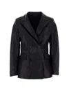 Santoro Double-breasted Leather Blazer In Black