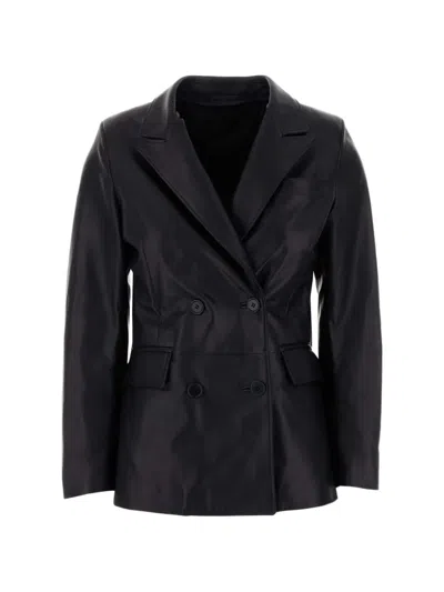 Santoro Double-breasted Leather Blazer In Black