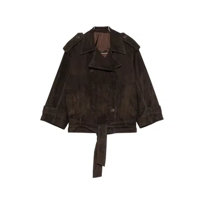 Santoro Double-breasted Suede Jacket In Brown