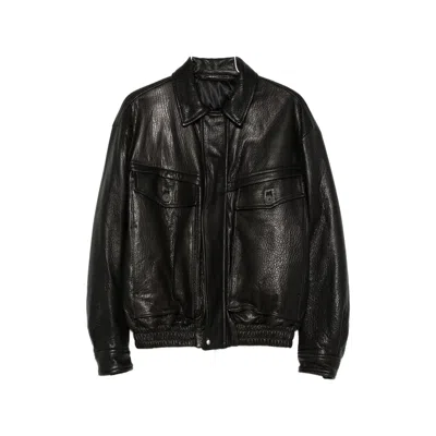 Santoro Grainy Leather Jacket In Black