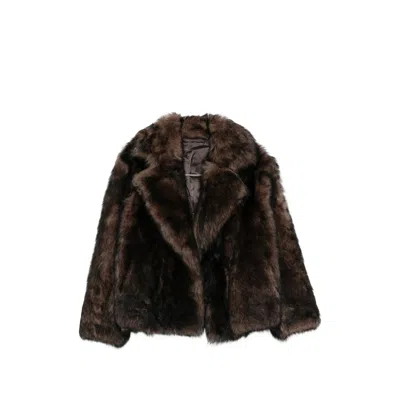Santoro Leather Wide-lapel Jacket In Brown