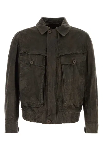 Santoro Ovine Leather Bomber Jacket For Men In Green