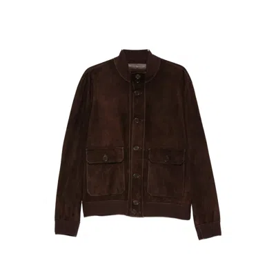 Santoro Patch-pocket Suede Jacket In Brown