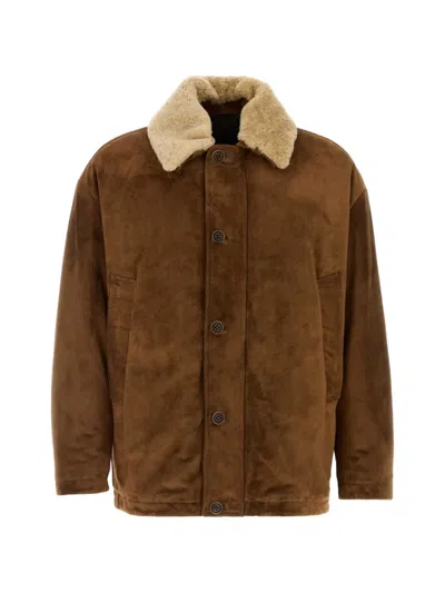 Santoro Shearling-collar Suede Jacket In Brown