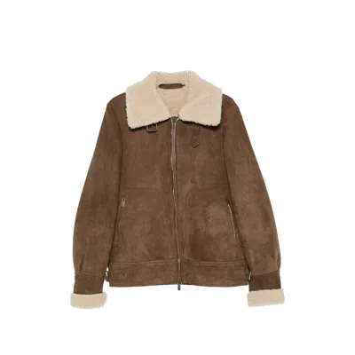 Santoro Shearling-trim Leather Jacket In Brown