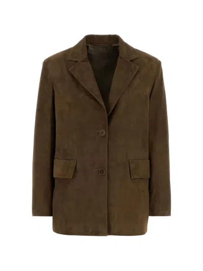 Santoro Suede Notched-lapels Jacket In Brown