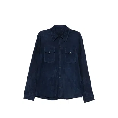 Santoro Suede Shirt Jacket In Blue
