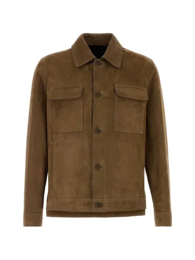 Santoro Suede Shirt Jacket In Brown