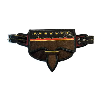Santuario Women's La Riñonera Leather Cowhide Belt Bag, Brown Hair In Multi