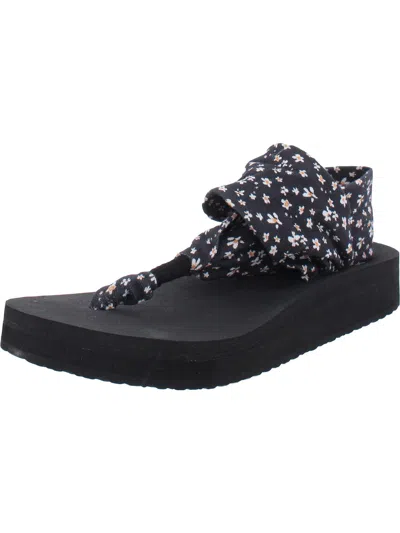 Sanuk Sling Midform Womens Floral Print Wedge Slide Sandals In Black