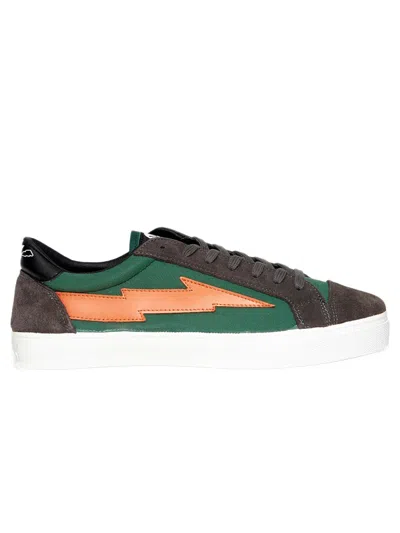Sanyako Sneaker In Green Cotton And Suede With Box Sole In White