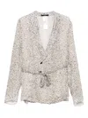 Sapio Abstract-print Belted Jacket In Gray