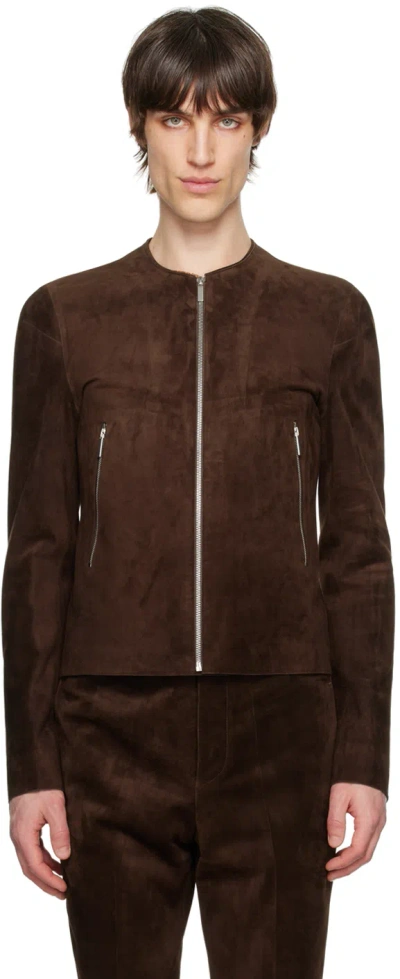 Sapio Zip-up Suede Jacket In Brown